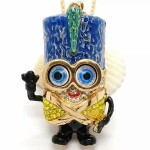 Crystal Hawaiian Tiki Minion Robot Necklace